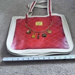 Chic Red and Cream Hermes like Tote with Gold Charms